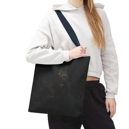 Werewolf tote bag with dark Halloween art, featuring a spooky horror design, perfect gift for horror fans and bag collectors.