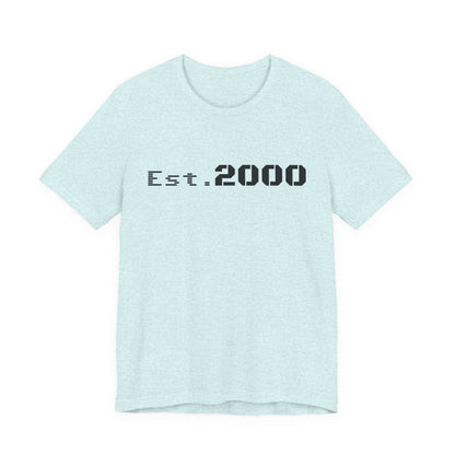 Retro pixel design T-shirt by Printify featuring "Born in 2000" text, vintage style, on a casual white T-shirt.