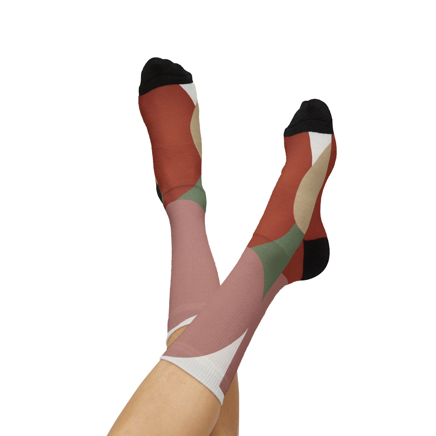 Abstract Geometric Floral Sublimation Socks | Colorblock Crew Socks