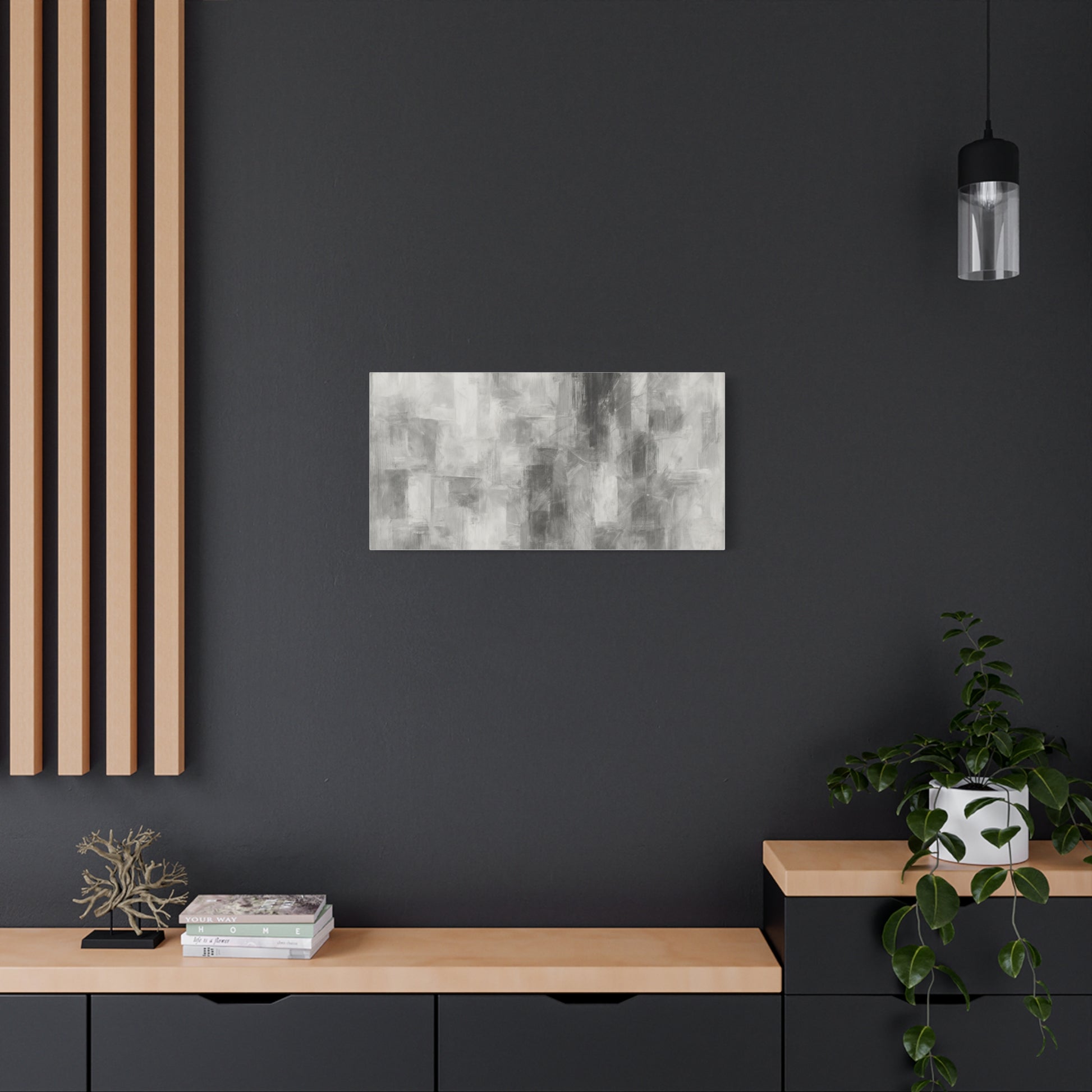 Abstract grey brushstroke canvas wall art by Printify, modern neutral matte stretched canvas for stylish home decor.