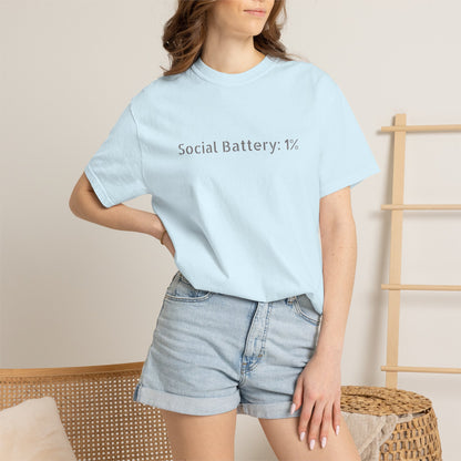 Social Battery 1% T-shirt | Introvert Funny Text Tee