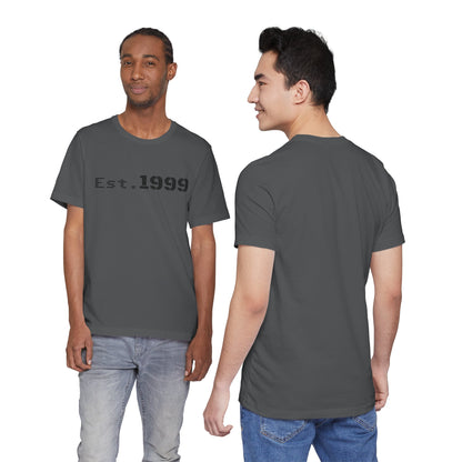 Vintage minimalist Est. 1999 T-Shirt by Printify featuring clean design and birth year text on soft fabric.
