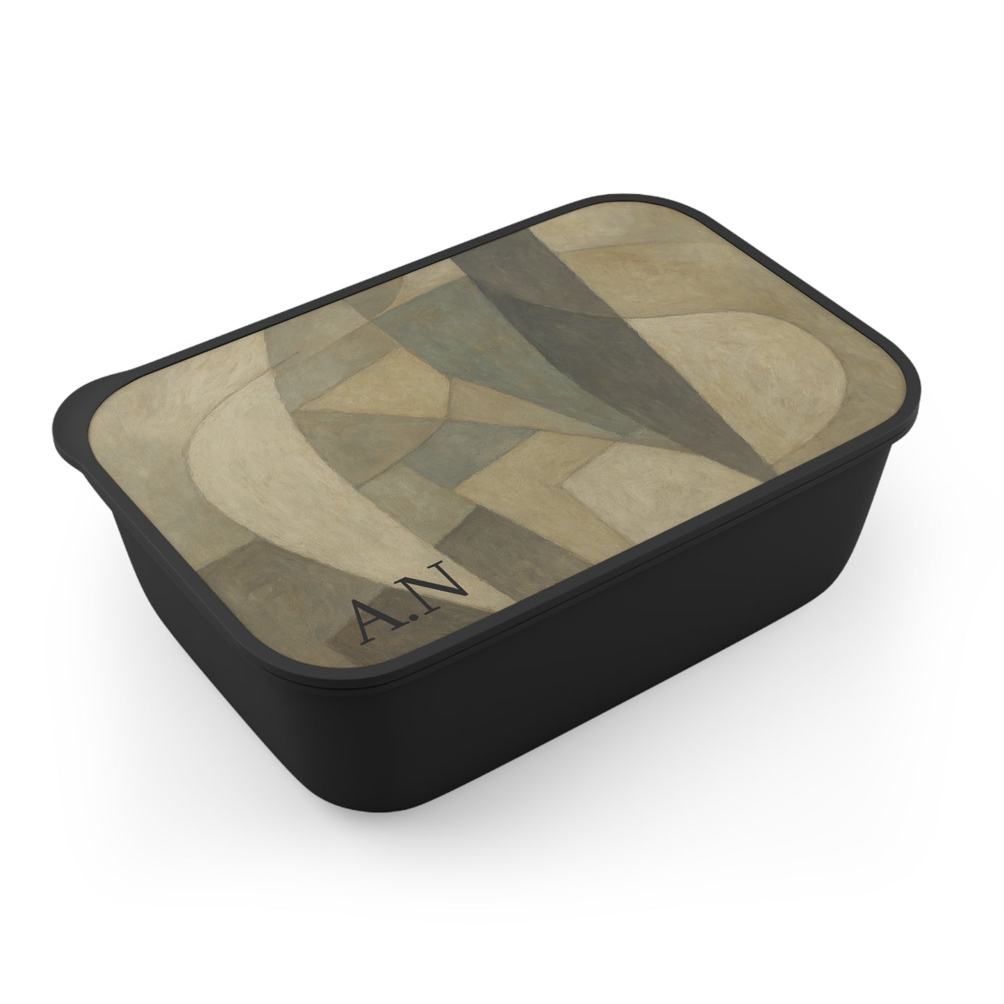 Abstract geometric pattern PLA bento box with band and utensils, designed for lunch and meal accessories by Printify.