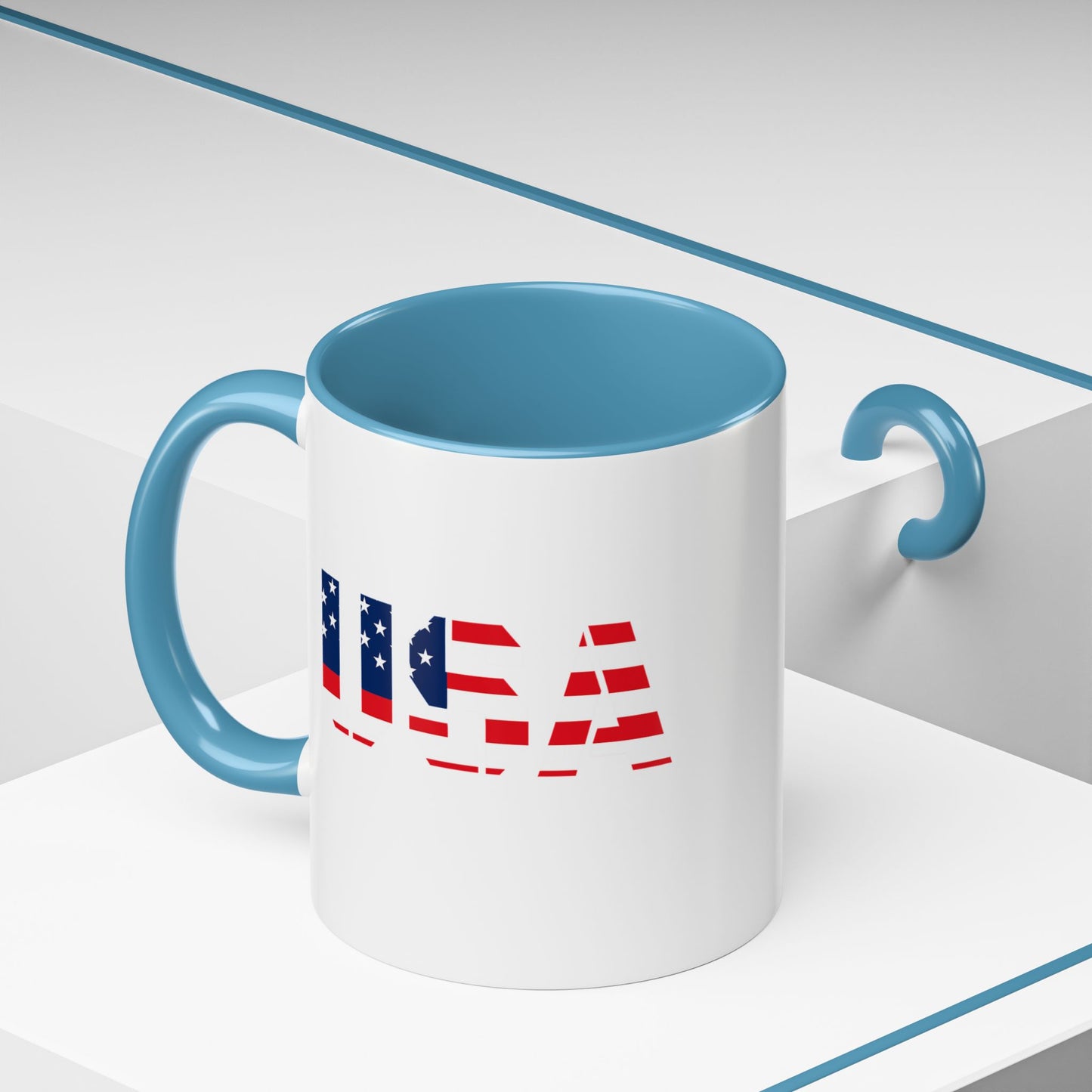 USA Flag Accent Coffee Mug — Patriotic 11/15oz Ceramic Coffee Cup