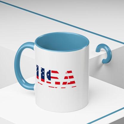 USA Flag Accent Coffee Mug — Patriotic 11/15oz Ceramic Coffee Cup