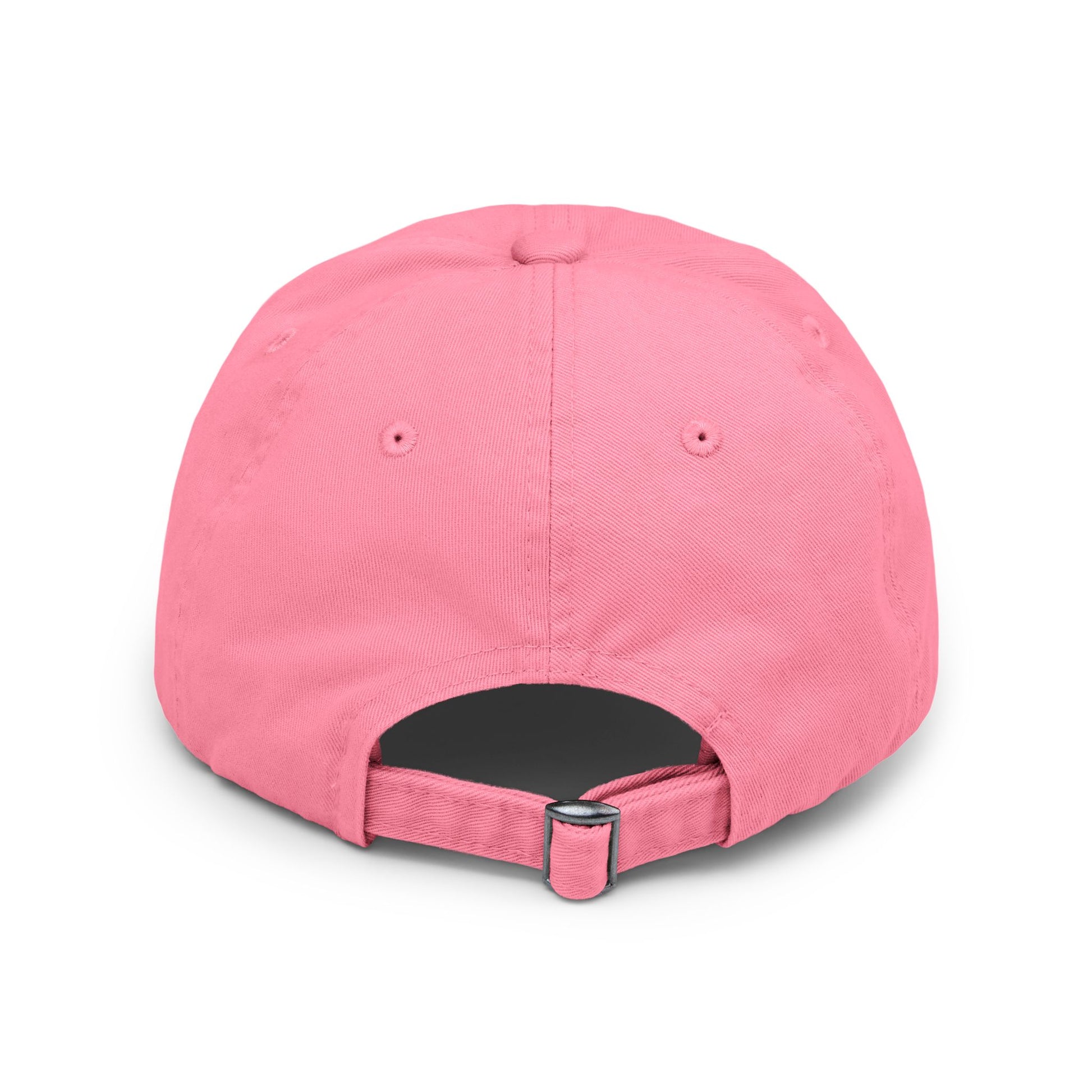 Distressed baseball cap featuring silhouette batter design, casual hat by Printify with a worn, vintage look.