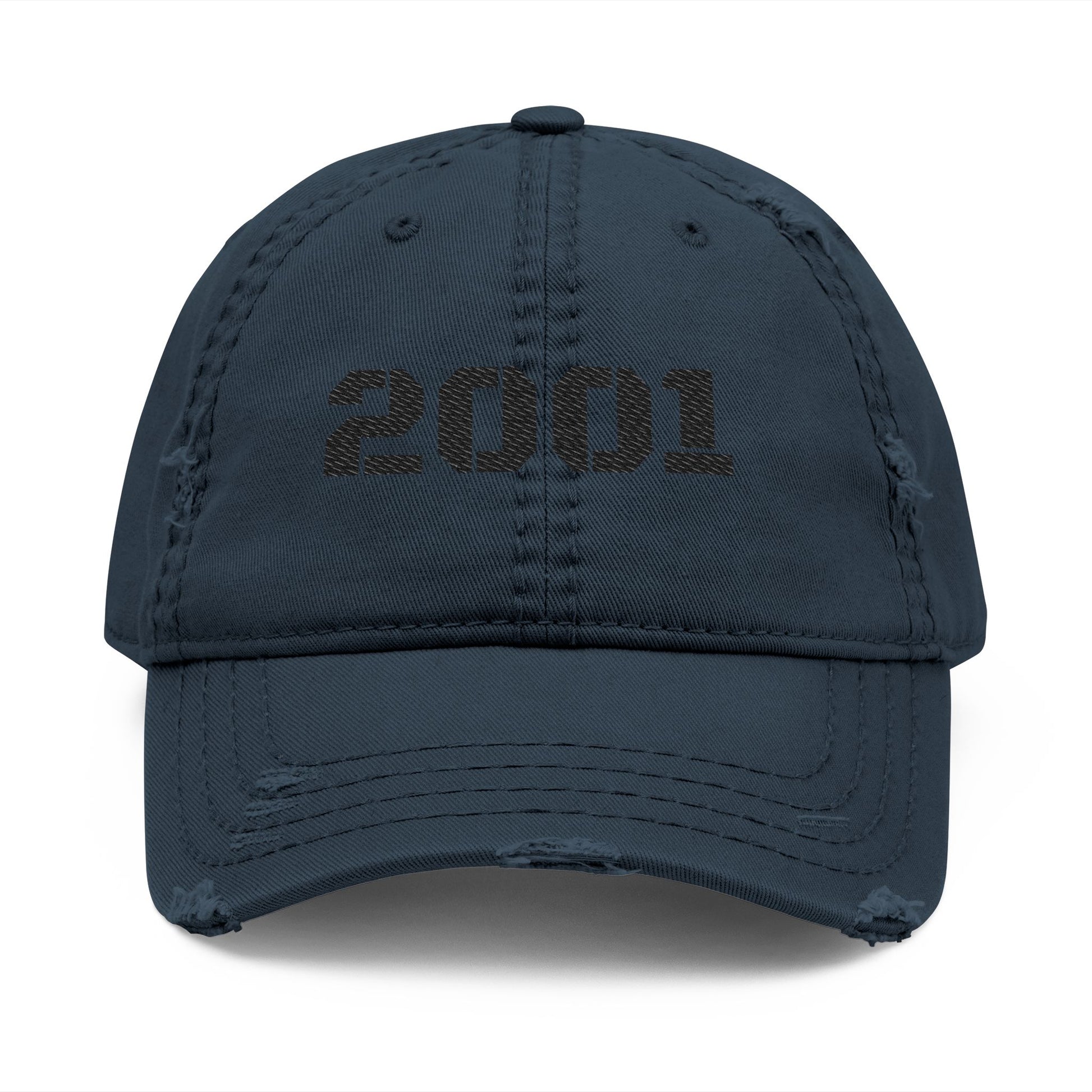 Distressed embroidered '2001' vintage washed baseball cap by Printify, casual dad hat with embroidery detail and faded finish.