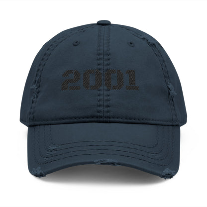 Distressed embroidered '2001' vintage washed baseball cap by Printify, casual dad hat with embroidery detail and faded finish.