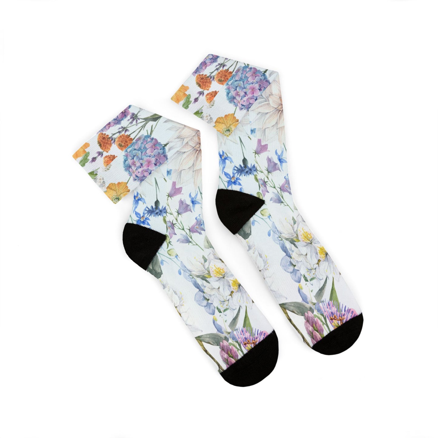 Watercolor Wildflower Socks | Floral Crew Socks, Pastel Garden Print