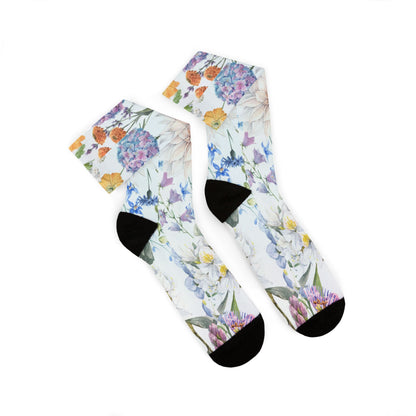 Watercolor Wildflower Socks | Floral Crew Socks, Pastel Garden Print
