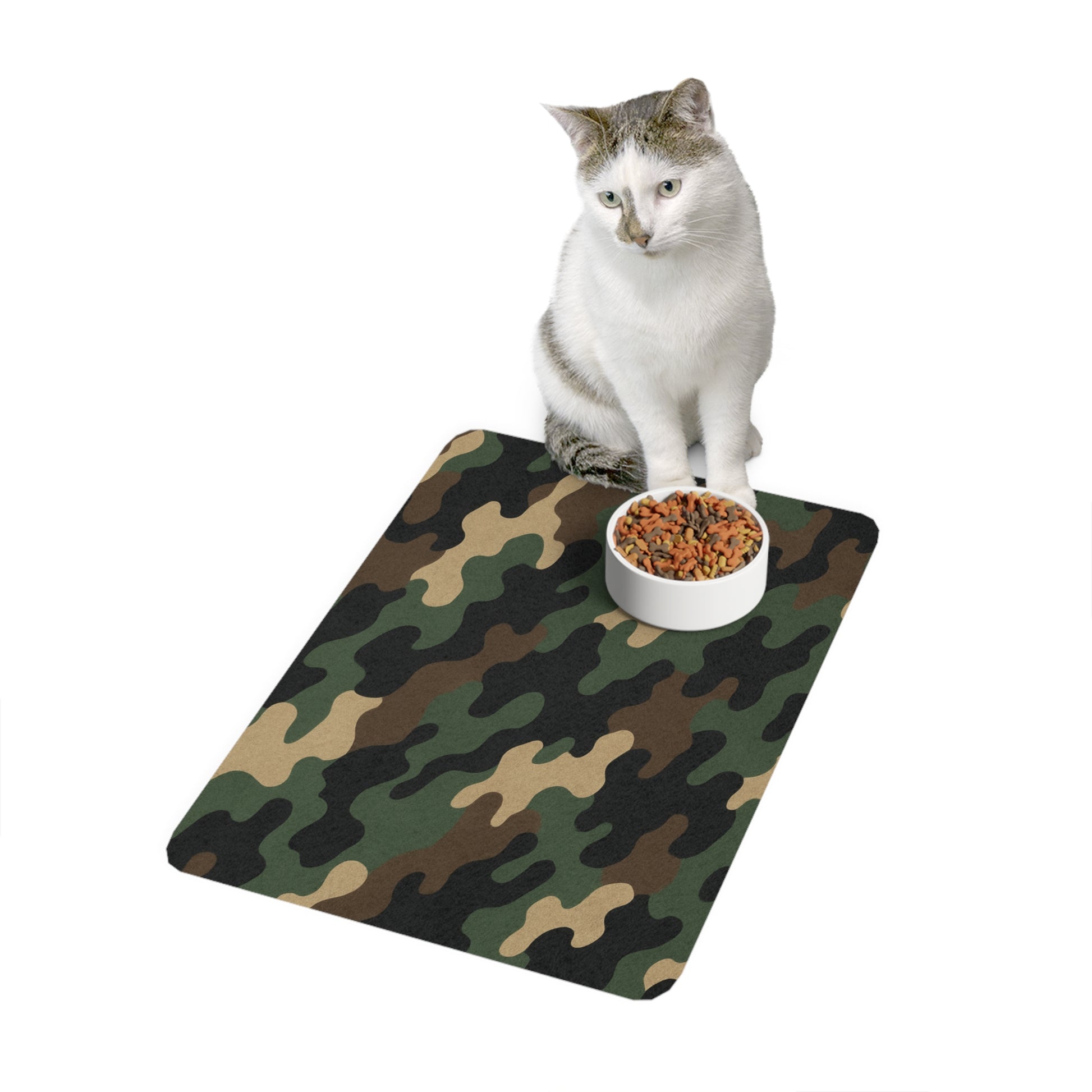 Camo & Black Pet Food Mat - Stylish Dog Dish Mat, Non-Slip Feeding Mat, Easy Clean Cat Food Mat, Pet Supplies, Home Decor - TRV