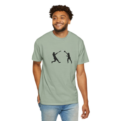 Minimal baseball players silhouette graphic T-shirt by Printify, featuring a simple, stylish baseball-themed design on a casual tee.