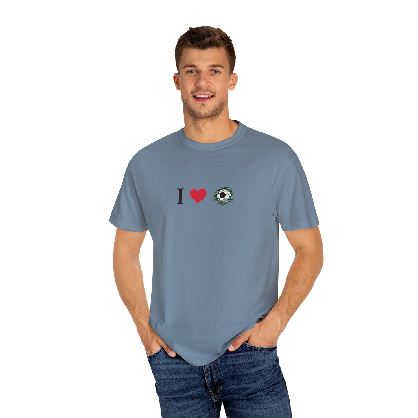I Love Football (Soccer) Unisex Garment-Dyed T-shirt, Casual Tee, Everyday Wear, Gift for Him/Her, Stylish Apparel - TRV