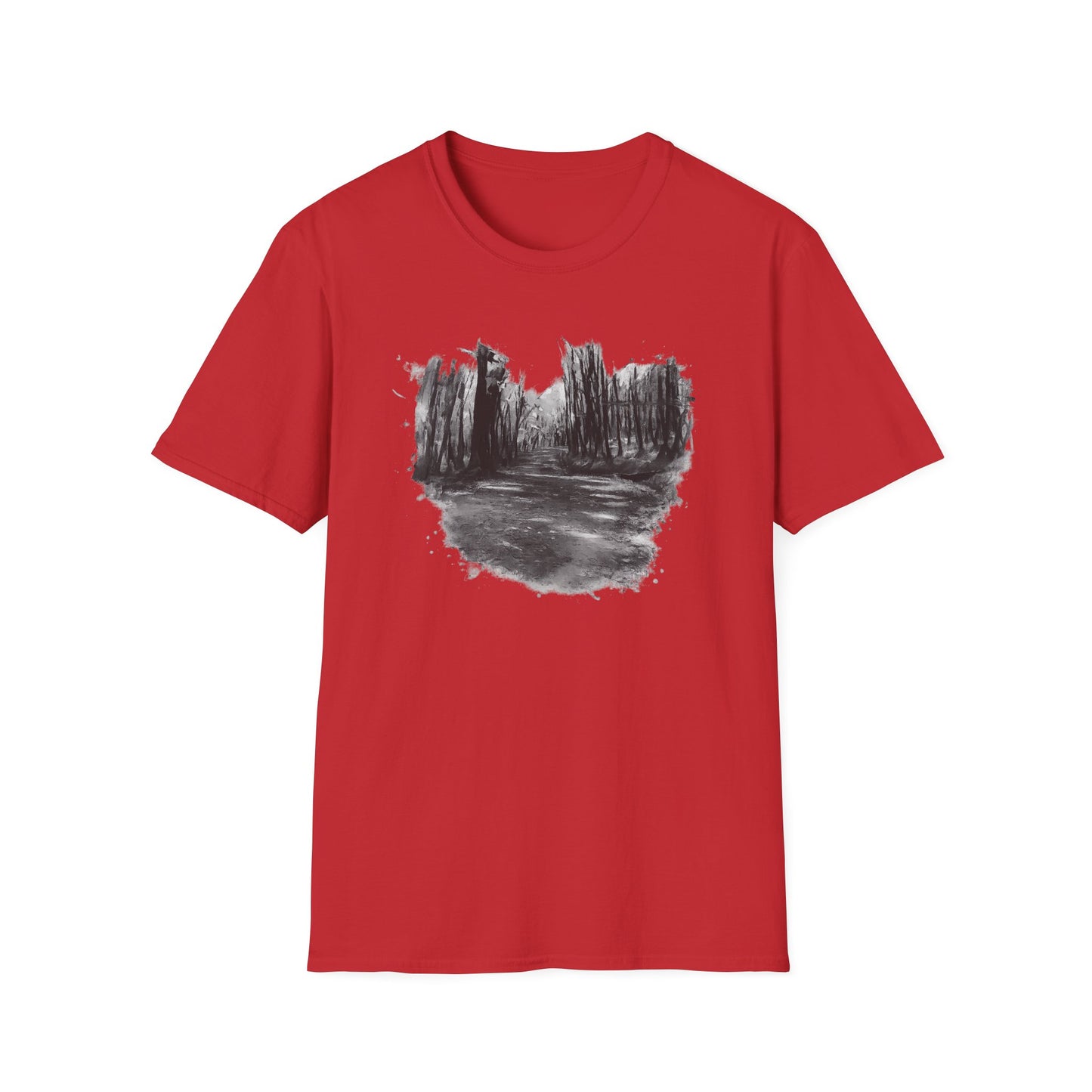 Unisex Softstyle T-Shirt with Abstract Landscape Art, Casual Wear, Gift for Art Lovers, Everyday Fashion, Nature Inspired Tee - TRV