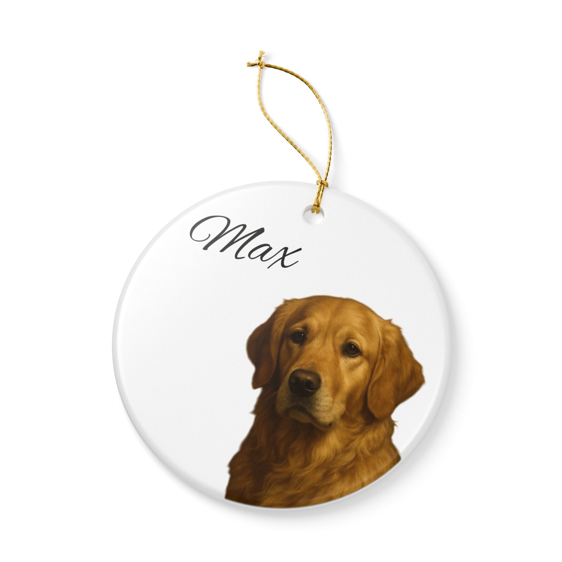 Personalized golden retriever ceramic ornament with custom pet name, memorial pet memorial decoration, Printify ornament image