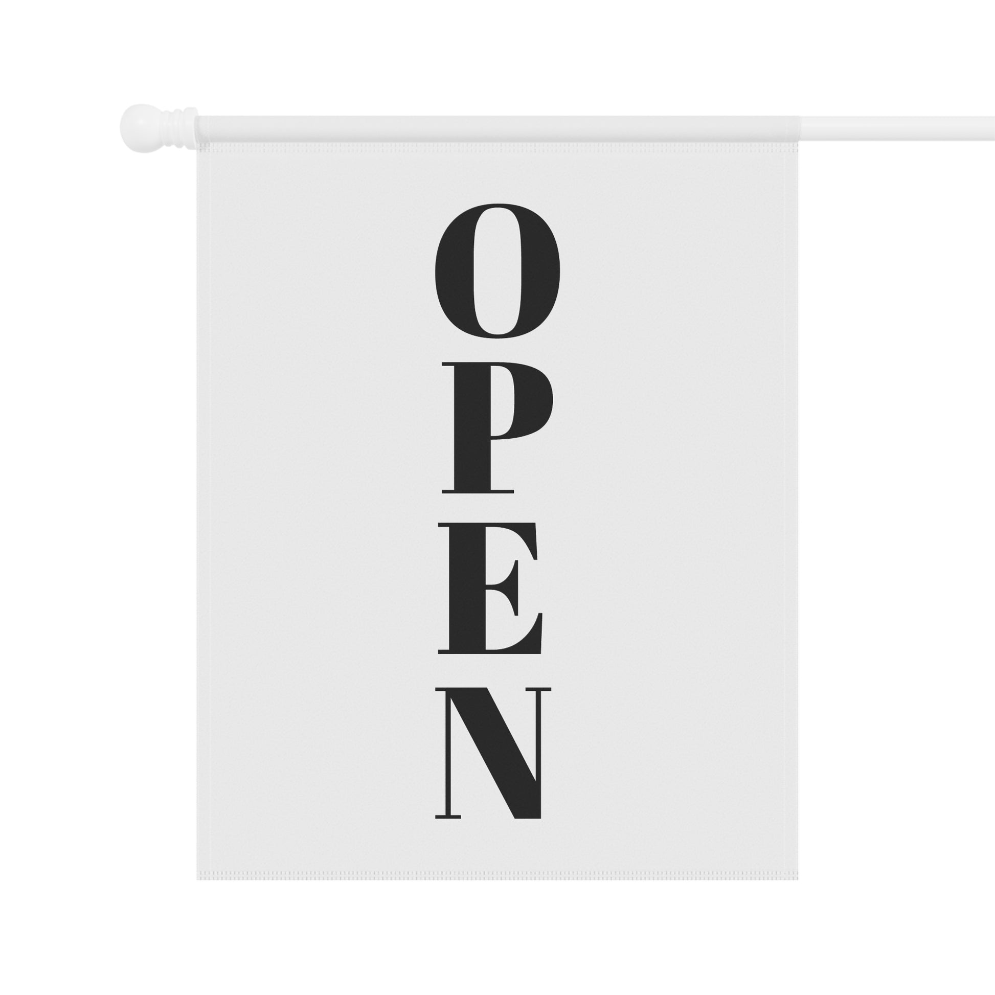 Open for Business garden flag by Printify featuring a welcoming yard sign for garden or house display.