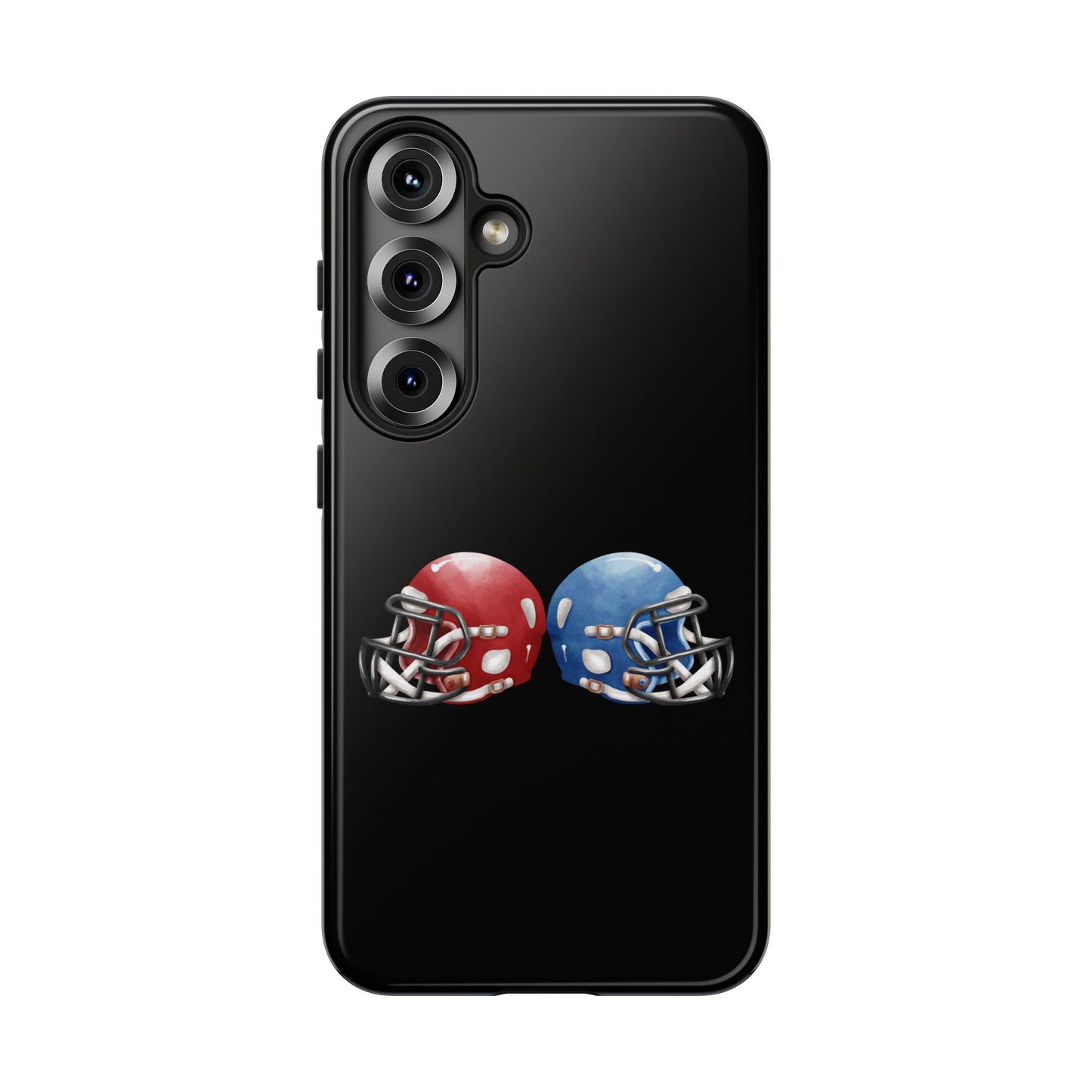 Red and blue football helmet tough phone case for iPhone, protective and durable by Printify.