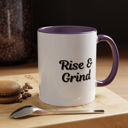 Motivational Rise & Grind Coffee Mug, Black Accent Mug, Daily Inspiration, Gift for Coffee Lovers, 11oz 15oz Ceramic Cup