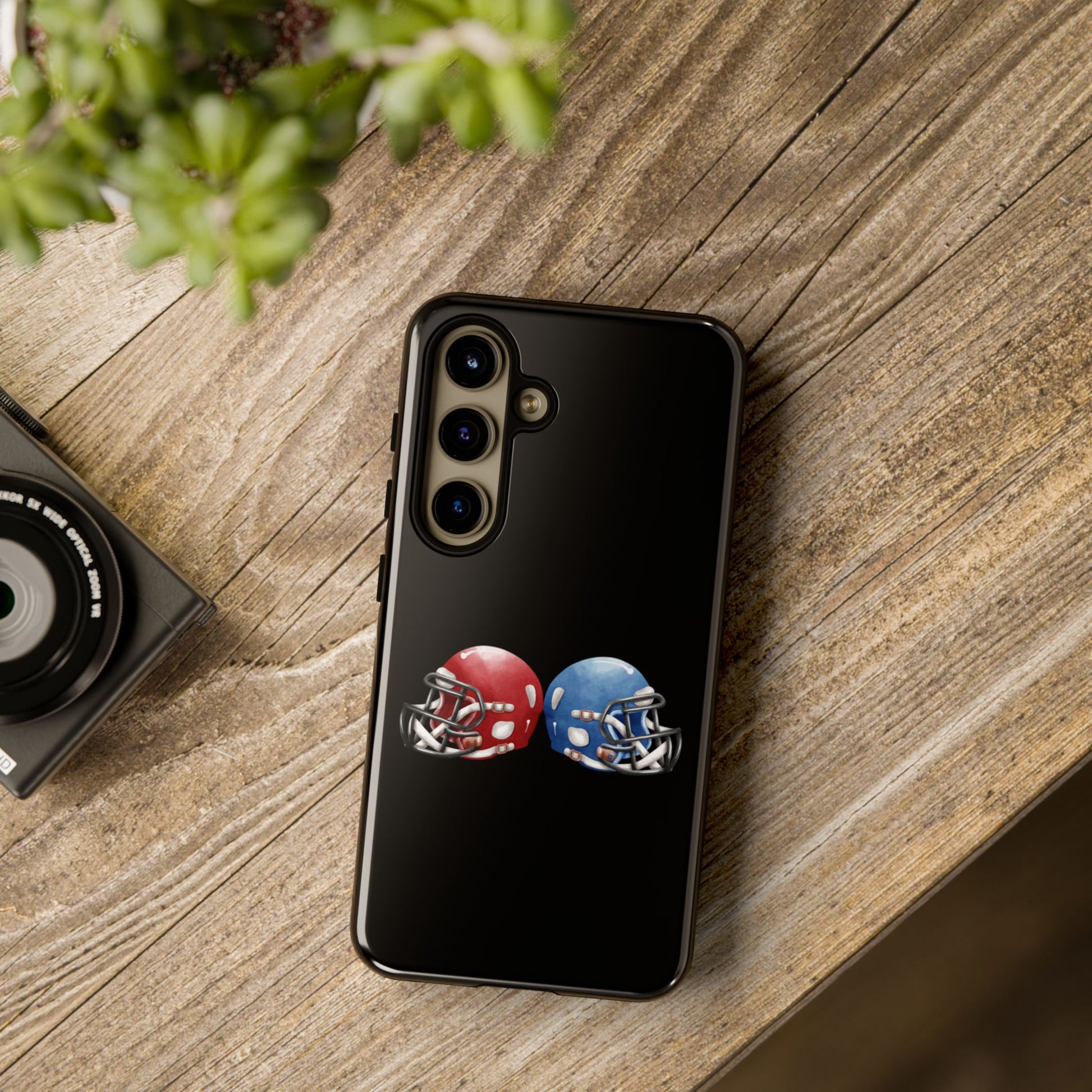 Red and blue football helmet print phone case for iPhone, durable protective cover by Printify.