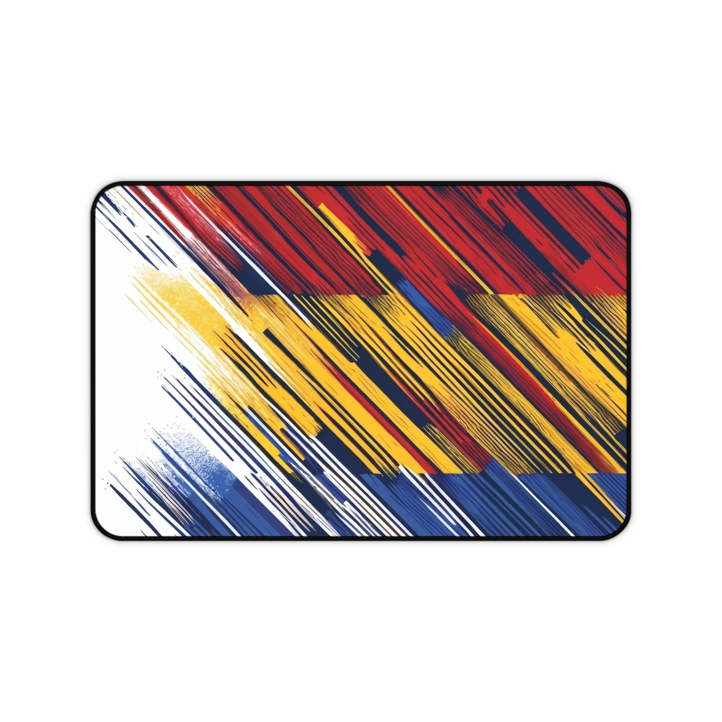 Abstract Flag Brushstroke Desk Mat — Colorful Red, Yellow & Blue Gaming/Office Mousepad