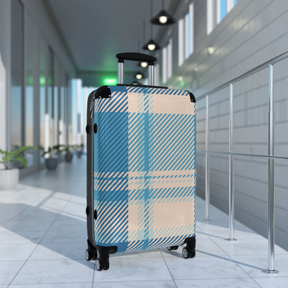 Blue Plaid Carry-On Suitcase – Lightweight Checked Luggage with Classic Tartan Design