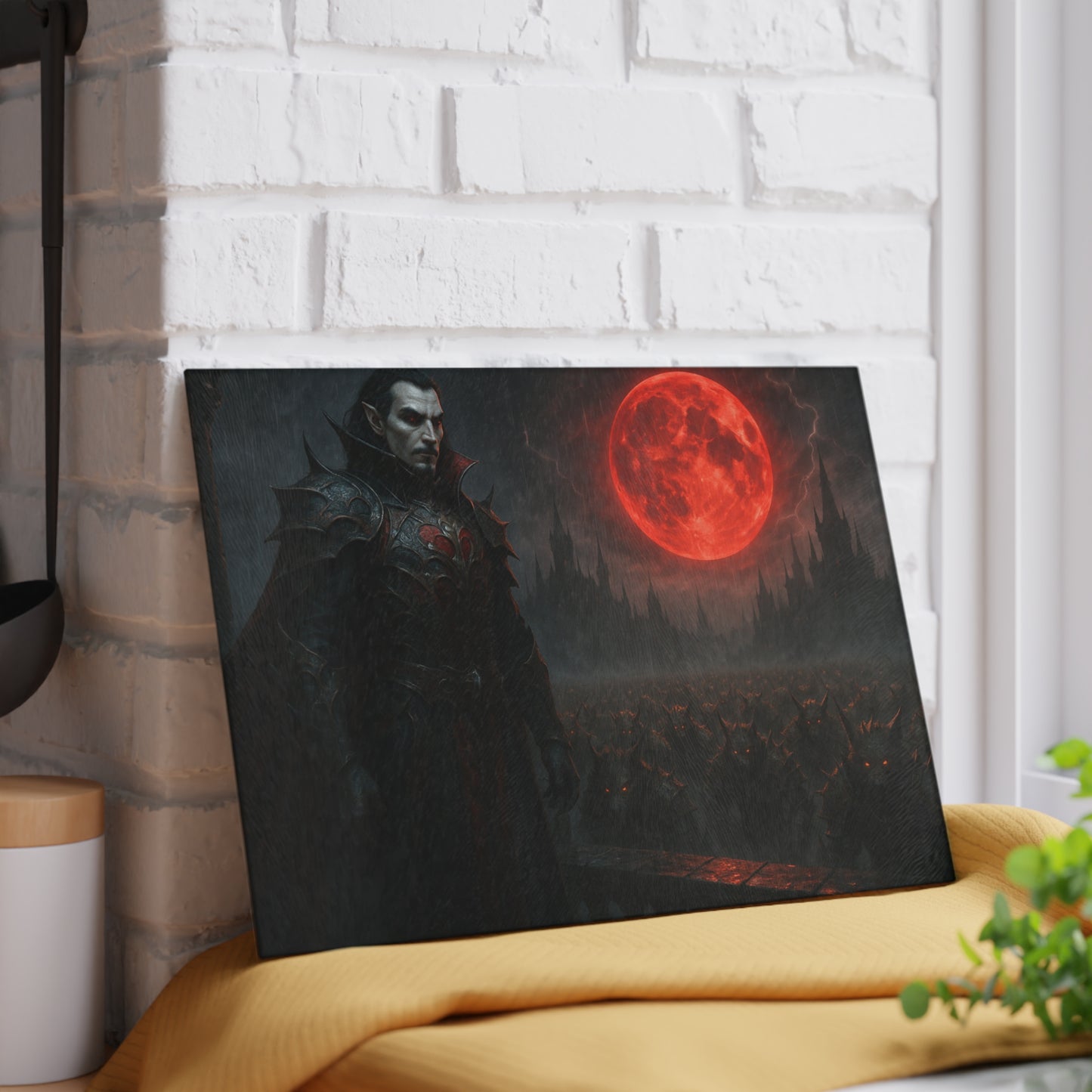 Vampire Blood Moon Glass Cutting Board — Gothic Kitchen Décor