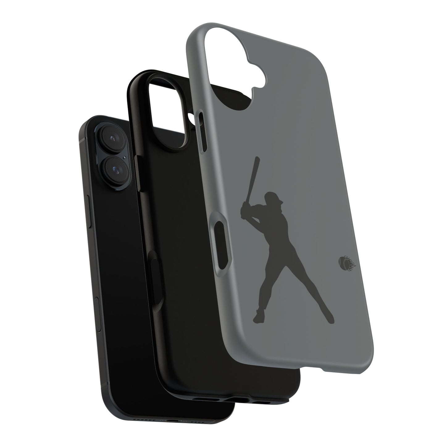 Black baseball silhouette tough phone case for iPhone, protective sporty design by Printify.