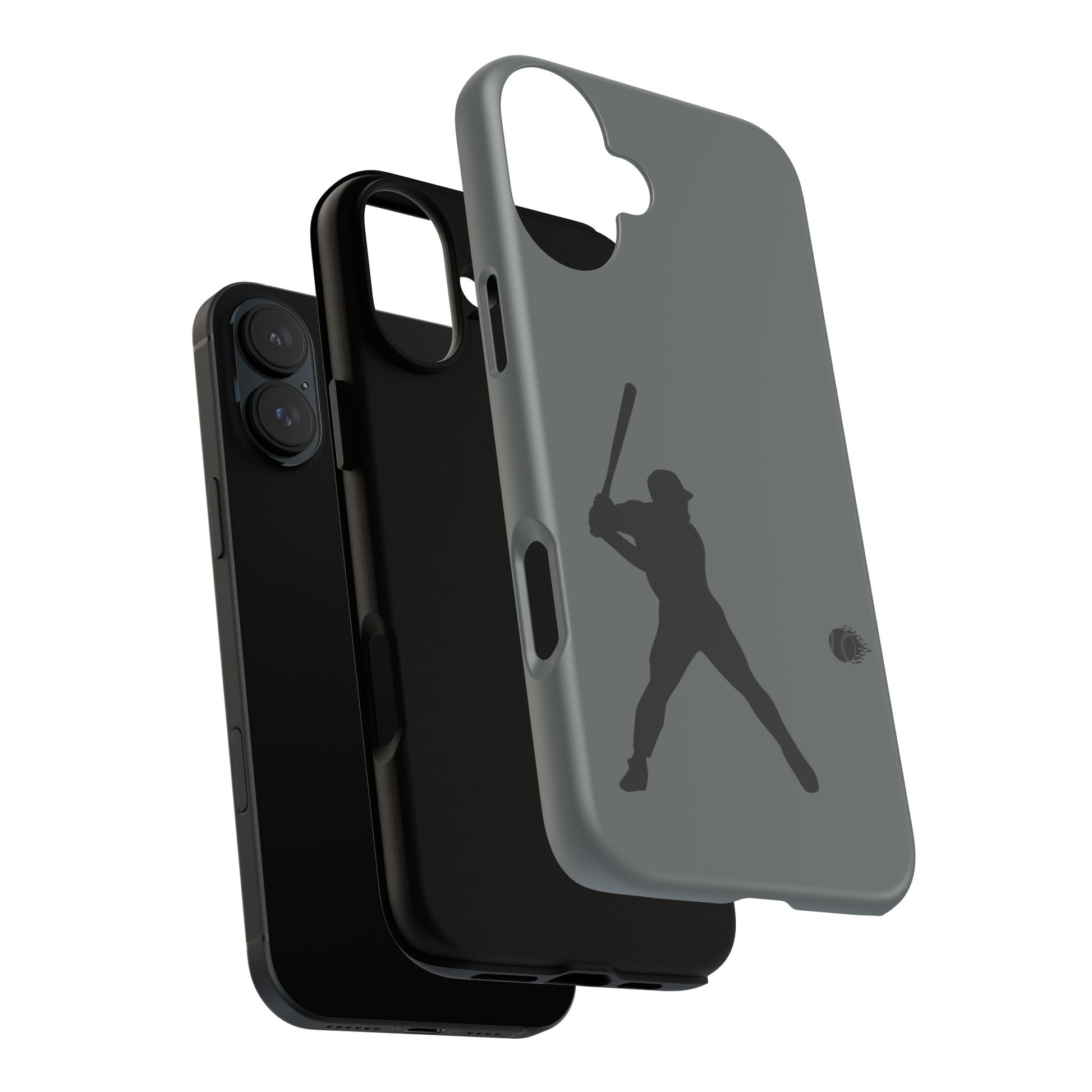 Black baseball silhouette tough phone case for iPhone, protective sporty design by Printify.