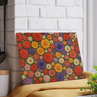Floral Glass Cutting Board – Colorful Retro Flower Pattern Kitchen Board