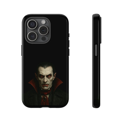 Gothic vampire portrait phone case for iPhone featuring Dracula horror design, printed by Printify