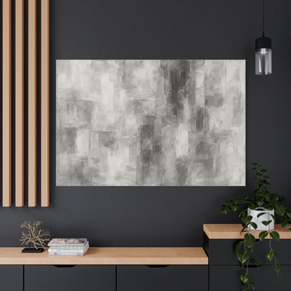 Abstract grey brushstroke canvas wall art by Printify, featuring modern neutral design on matte stretched canvas.