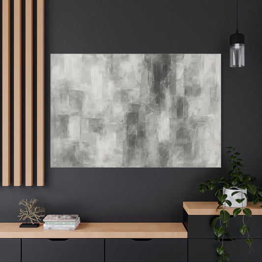 Abstract grey brushstroke canvas wall art by Printify, featuring modern neutral design on matte stretched canvas.