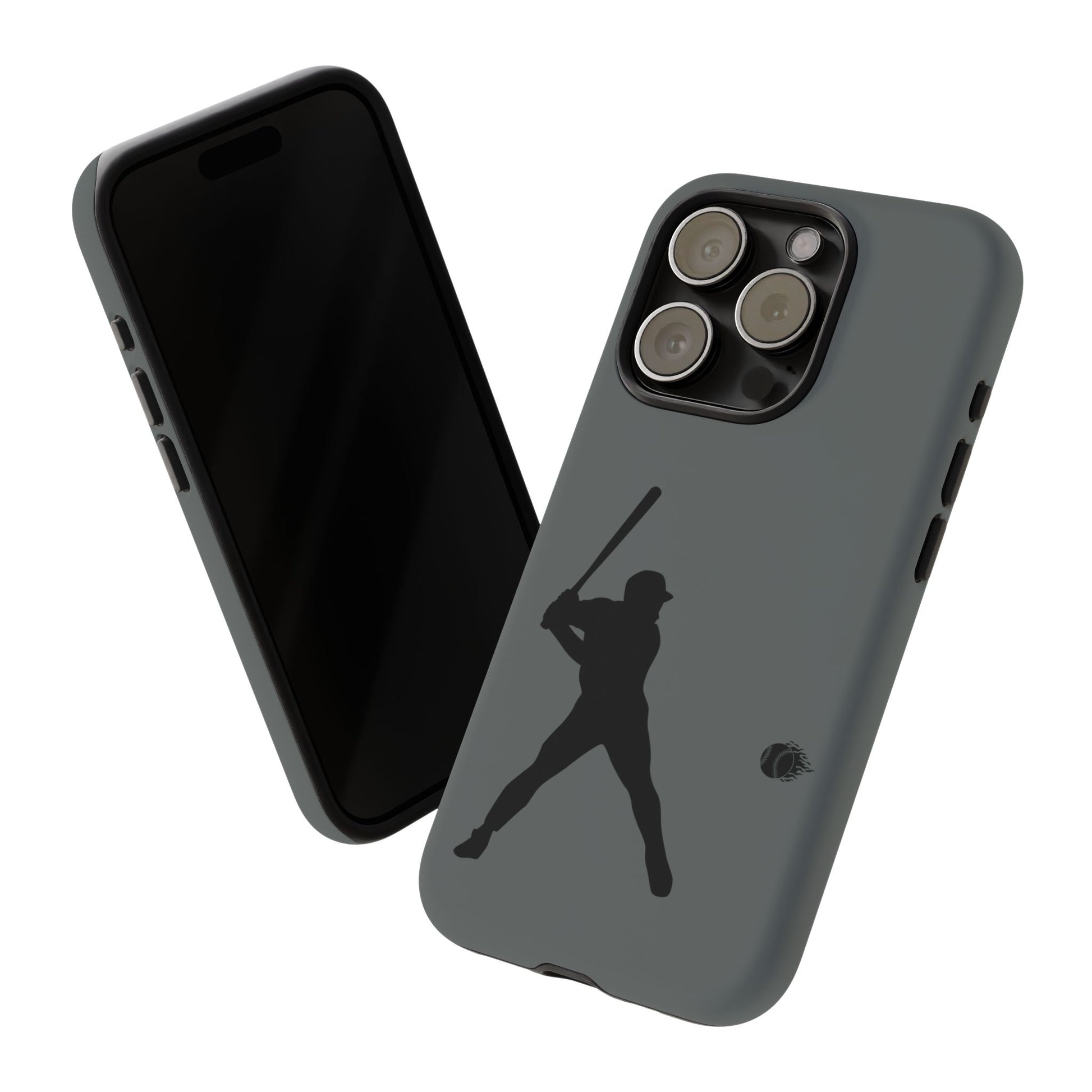 Black baseball silhouette design tough phone case for iPhone, protective sporty cover by Printify.