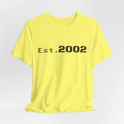 Vintage Est. 2002 T-shirt by Printify featuring a classic anniversary design and casual fit, ideal for celebrating the year established.
