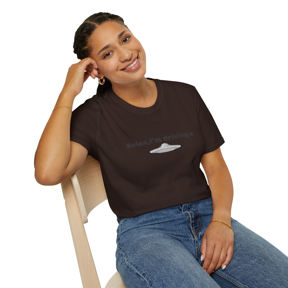 Funny UFO T-shirt by Printify featuring an alien graphic design, perfect for sci-fi fans and playful casual wear.
