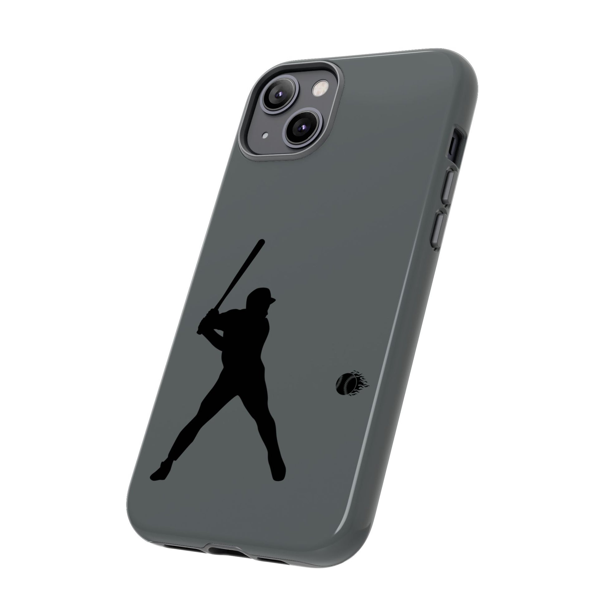 Black phone case with white baseball silhouette design, protective sporty iPhone cover by Printify.
