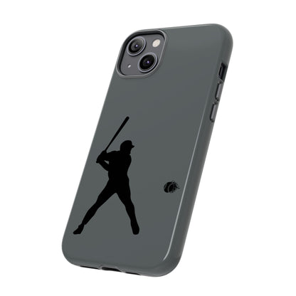 Black phone case with white baseball silhouette design, protective sporty iPhone cover by Printify.