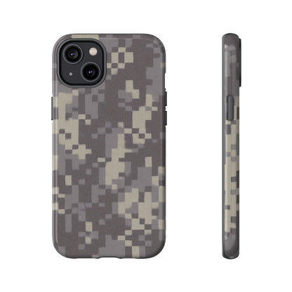 Rugged digital camo phone case by Printify protecting a smartphone with a tough camouflage design.