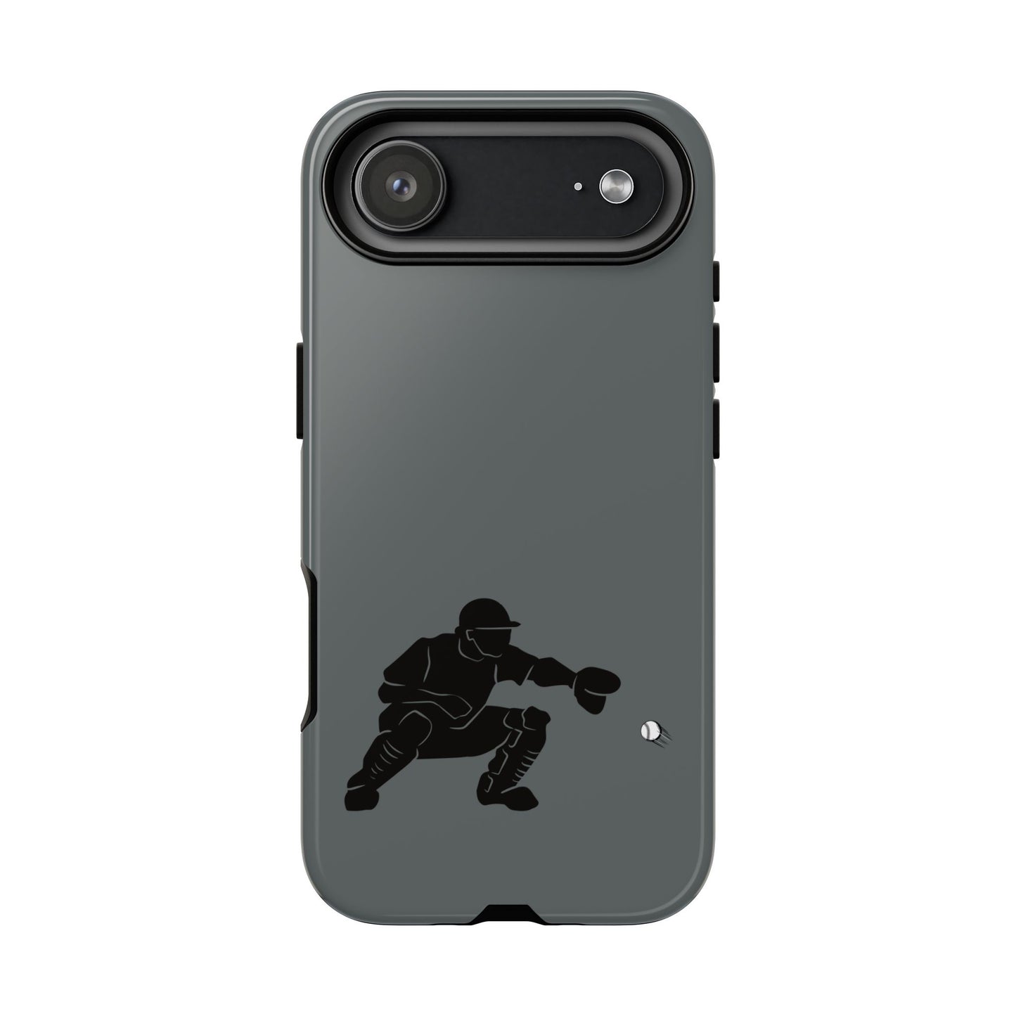 Printify baseball catcher phone case with tough protective cover for smartphones, featuring a detailed baseball catcher design.