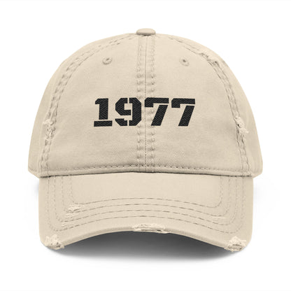 Distressed Dad Hat with 1977 Embroidery, Vintage Cap, Casual Fashion Accessory, Perfect Gift for Birthdays, Stylish Sun Protection, [...] - TRV