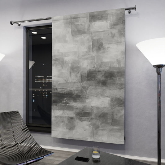 Gray abstract print curtains by Printify, stylish window drapes for living rooms, with soft fabric and modern design.