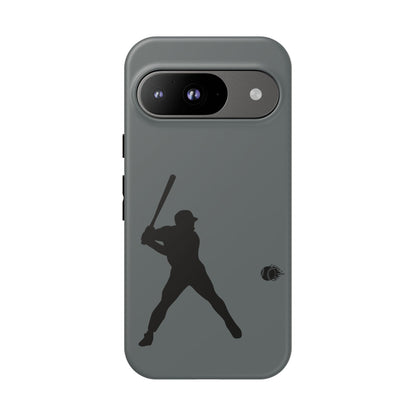 Black iPhone case with white baseball silhouette design, durable protective phone cover for sporty style and phone safety.