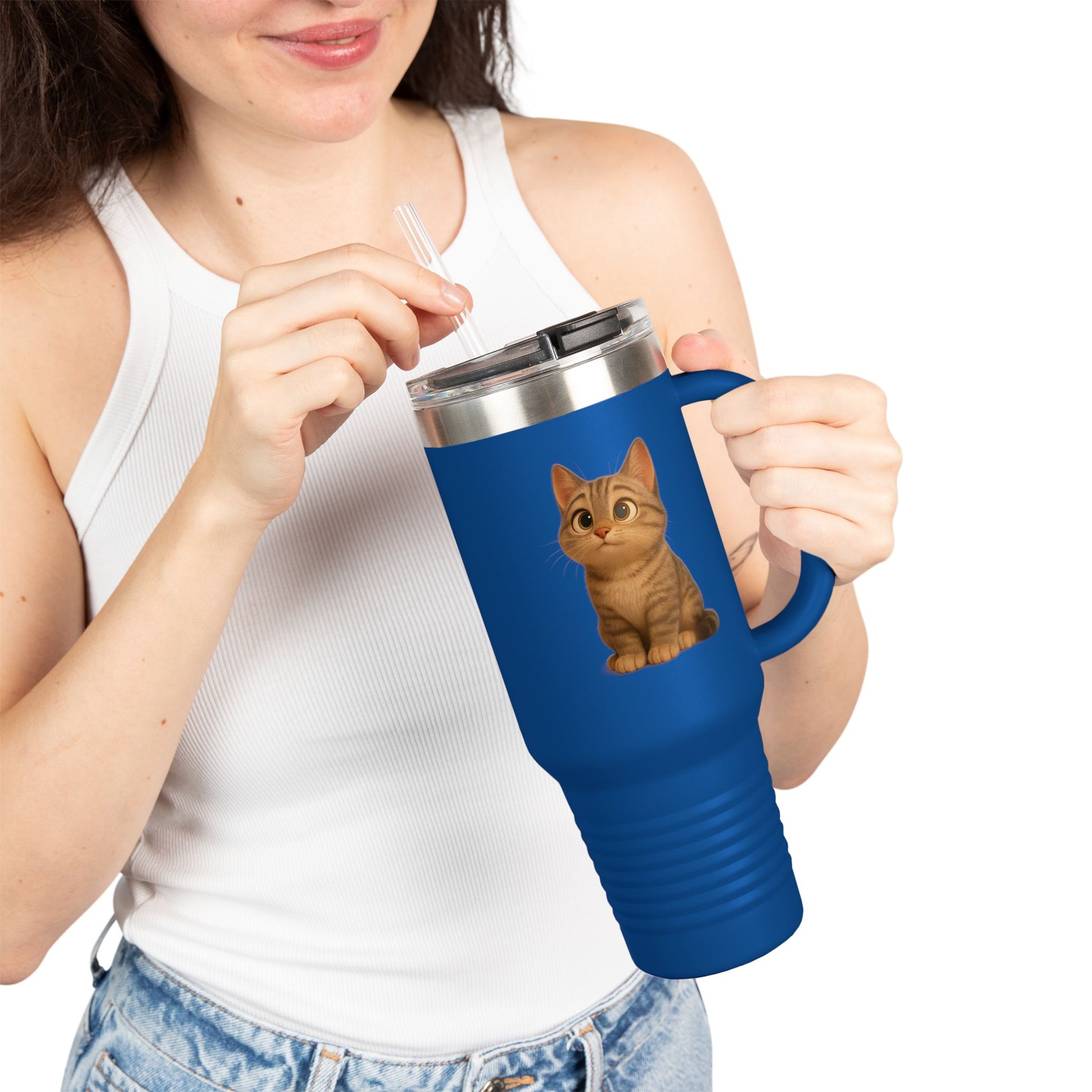 Cute Cat Insulated Travel Mug, Perfect for Pet Lovers, 40oz Coffee Cup, Travel Tumbler, Gift for Cat Lovers, Customizable Mug - TRV