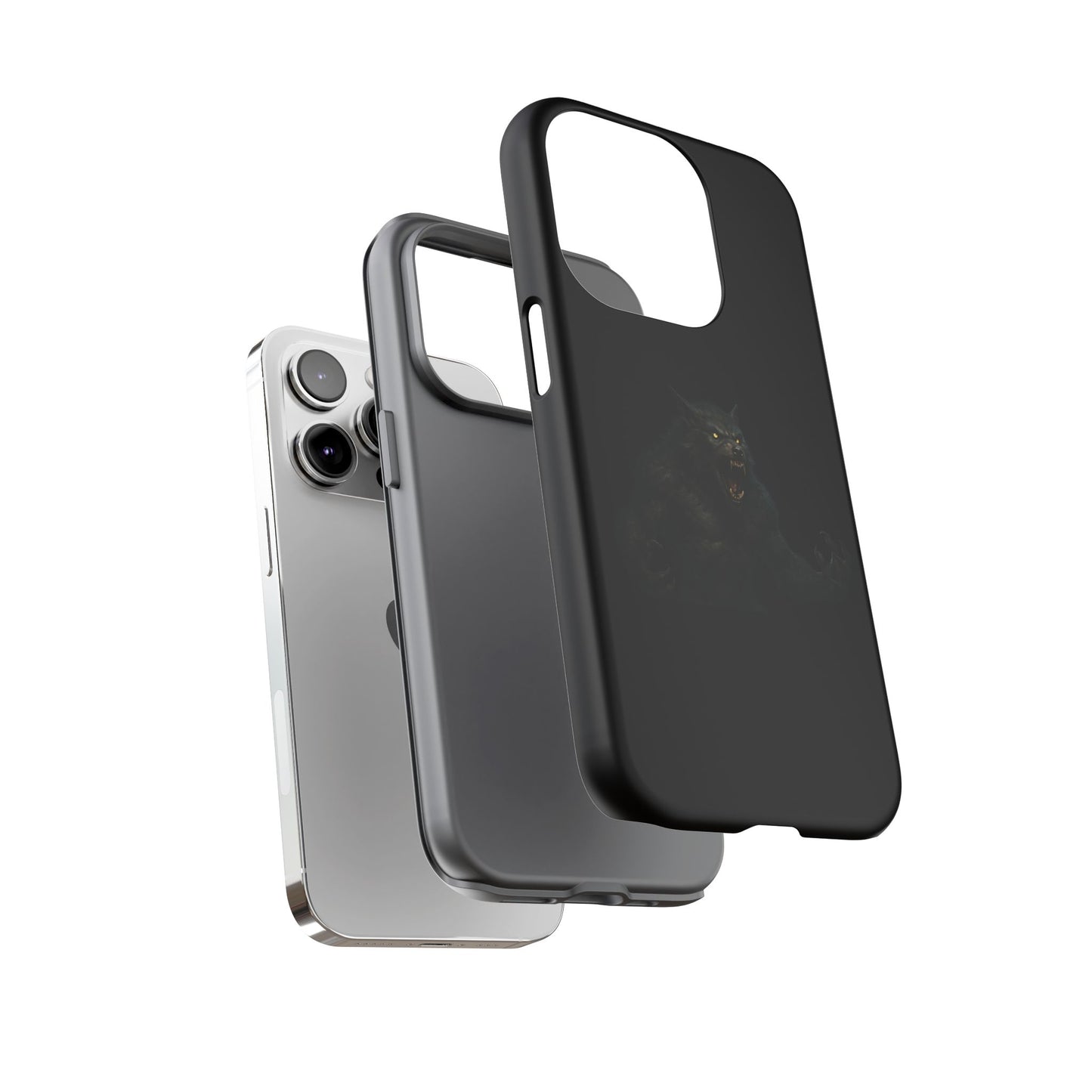 Werewolf phone case with dark monster graphic, tough protective cover designed for smartphones by Printify.