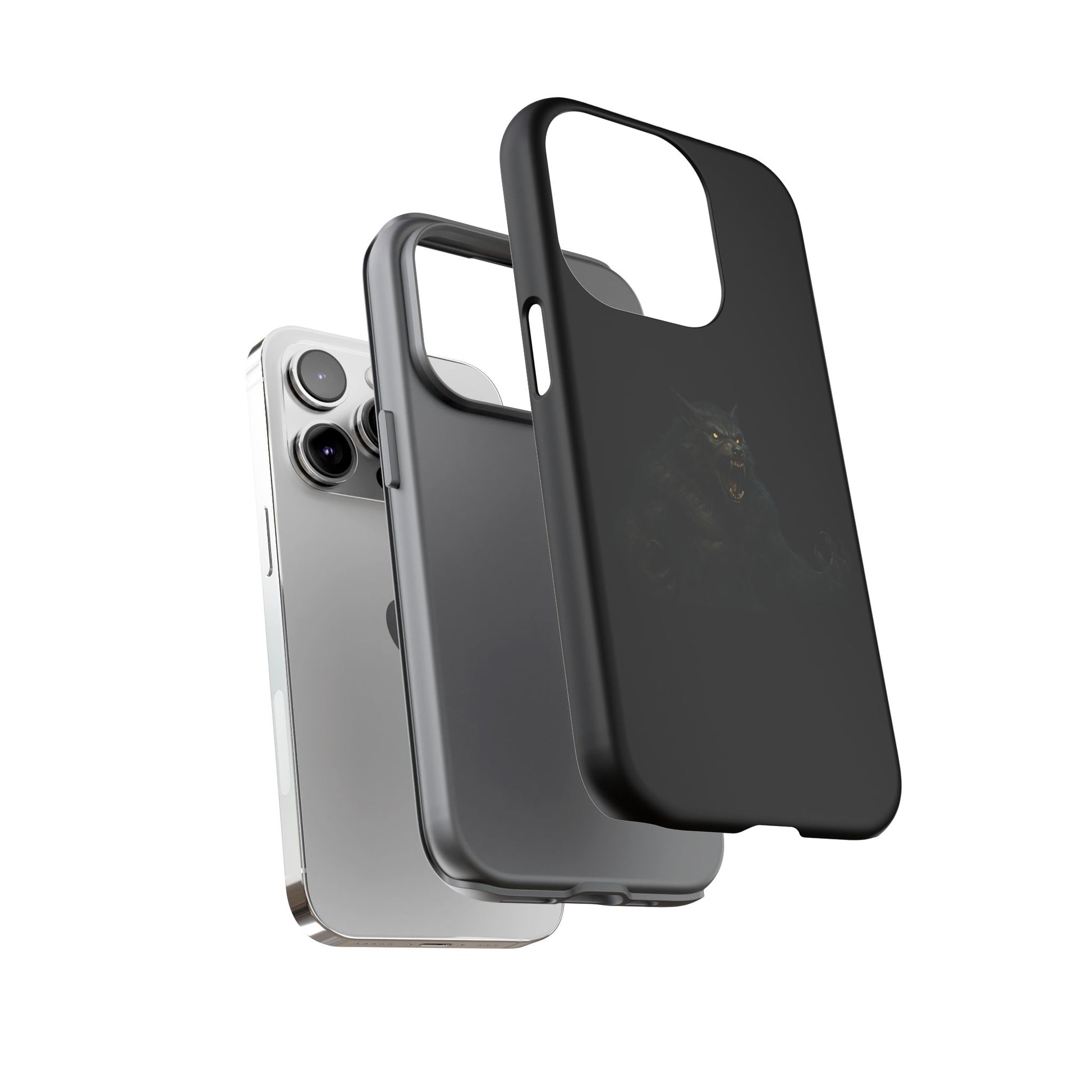 Werewolf phone case with dark monster graphic, tough protective cover designed for smartphones by Printify.
