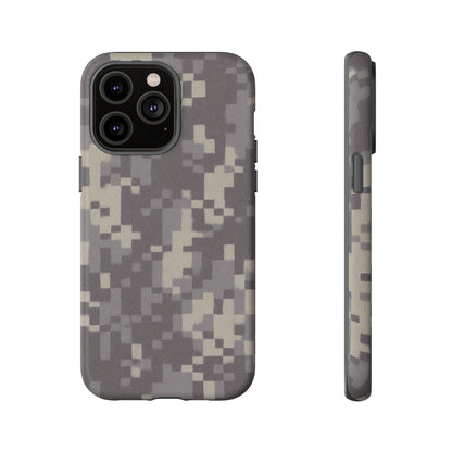 Digital camouflage tough phone case by Printify, rugged protective cover for smartphones with a digital camo pattern.