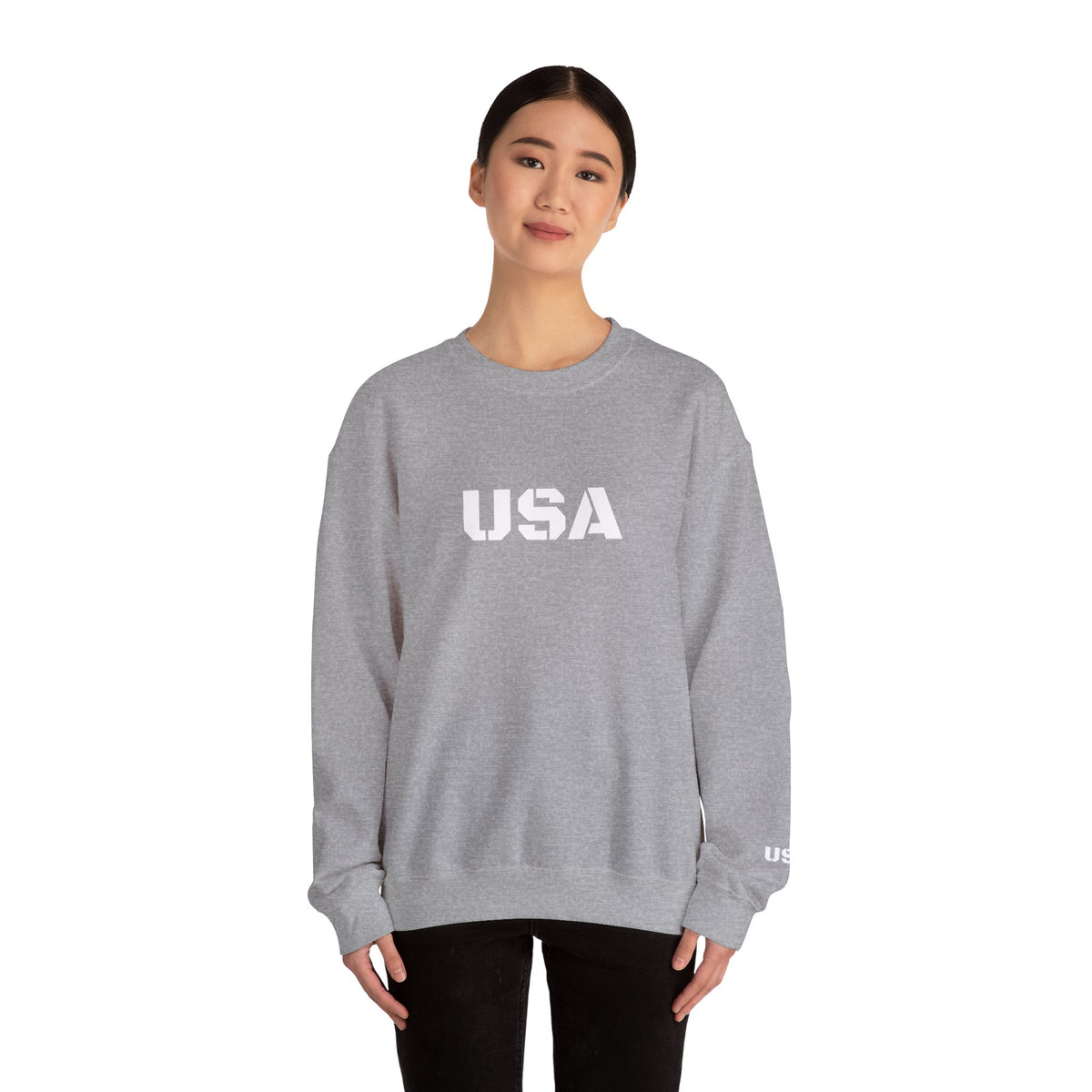 Printify USA crewneck sweatshirt featuring patriotic design, cozy fit, perfect for all seasons, casual and comfortable apparel.