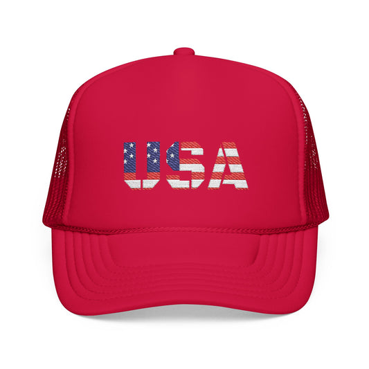 USA Flag Embroidered Foam Trucker Hat, Patriotic Cap, Red Mesh Hat, Summer Outdoor Gear, Festival Accessory, July 4th Gift - TRV