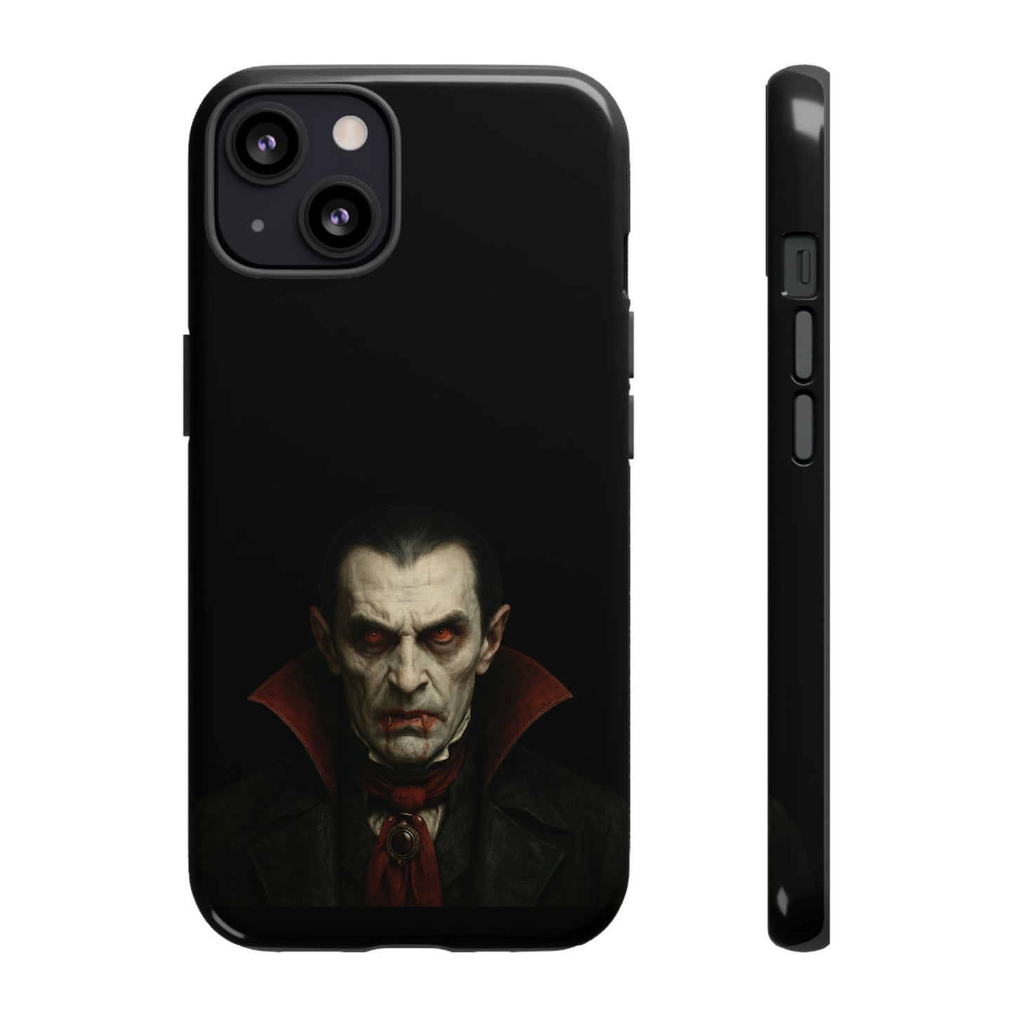 Gothic vampire portrait phone case for iPhone featuring a Dracula-inspired horror design by Printify.