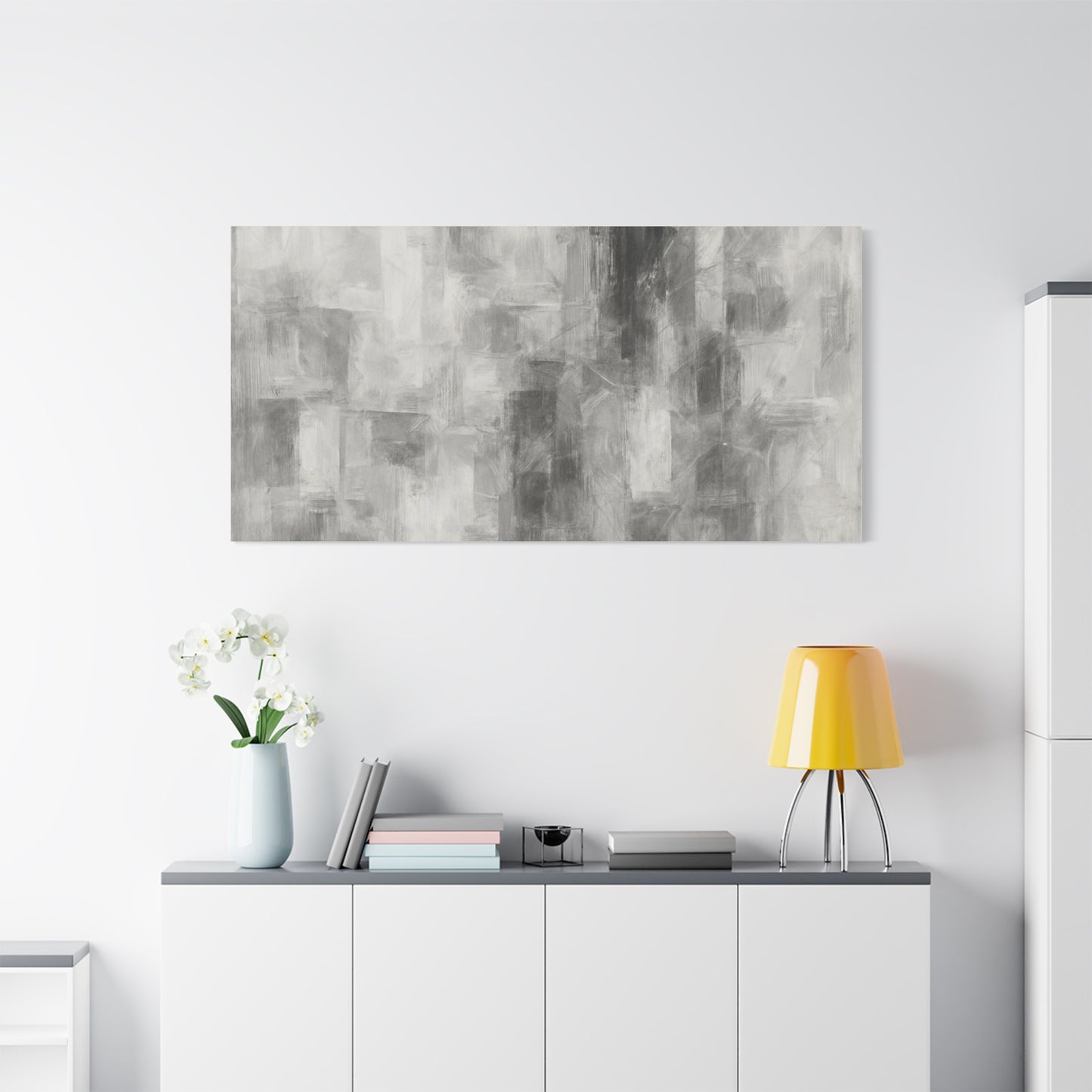 Abstract grey brushstroke canvas wall art by Printify, modern neutral matte stretched canvas for contemporary home decor.